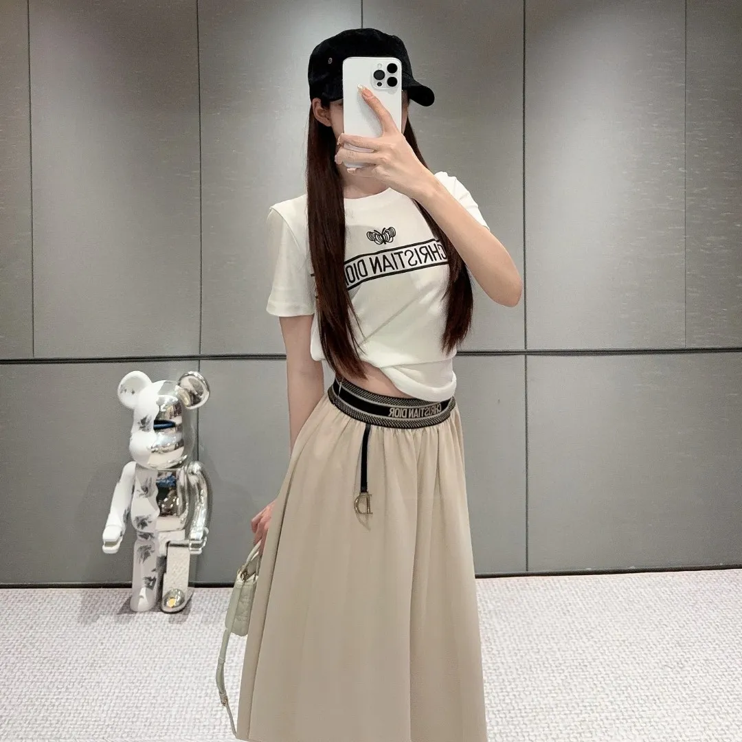 『S-L』おしゃれ 夏 涼しい レディース 着回し 便利 シンプル リブ ウエスト ロゴ デコ カジュアル スカート