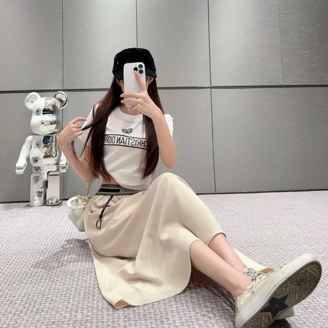 『S-L』おしゃれ 夏 涼しい レディース 着回し 便利 シンプル リブ ウエスト ロゴ デコ カジュアル スカート