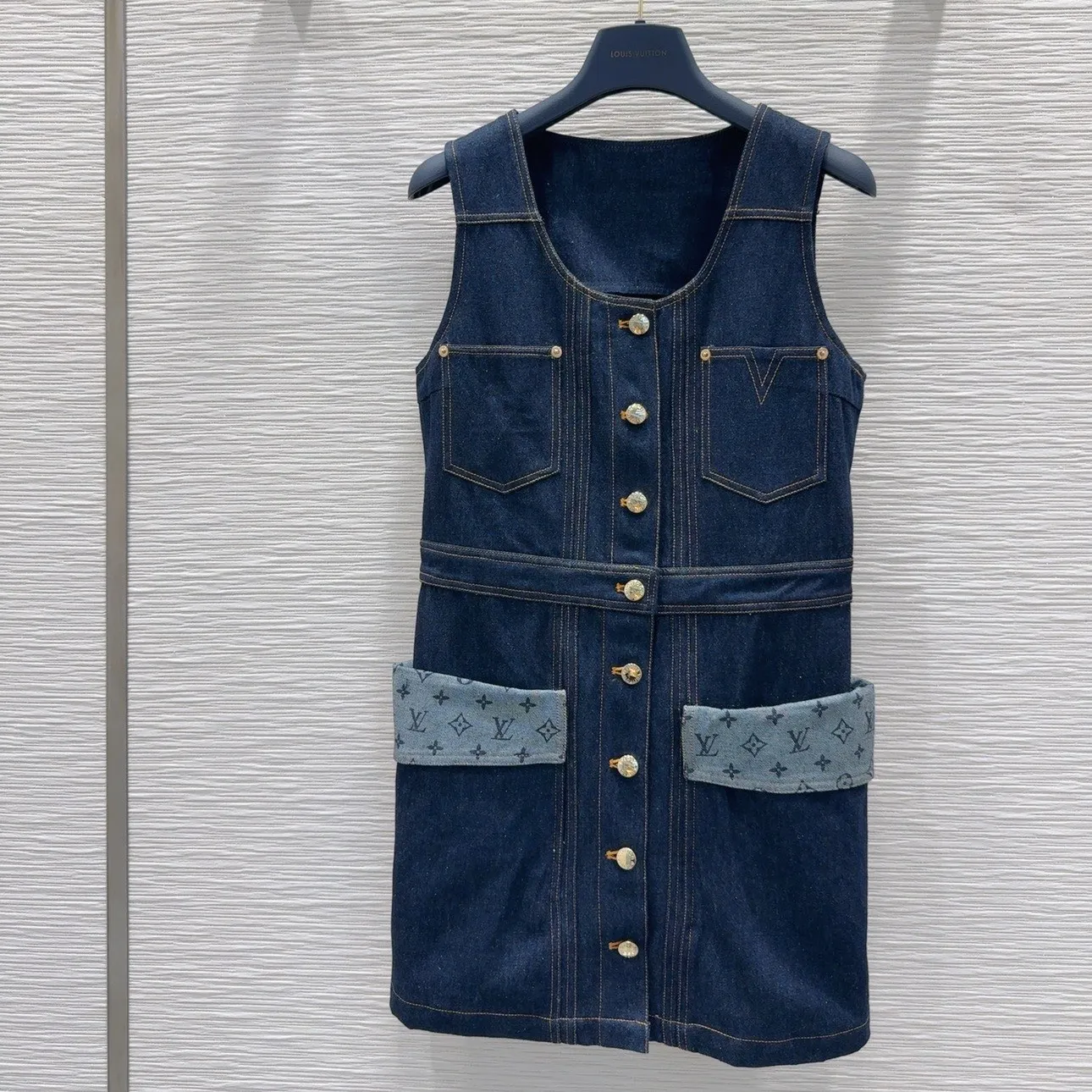 『S-L』オシャレ度UP トレンド感満点 レトロ 気質満点  デニム素材 ワンピース