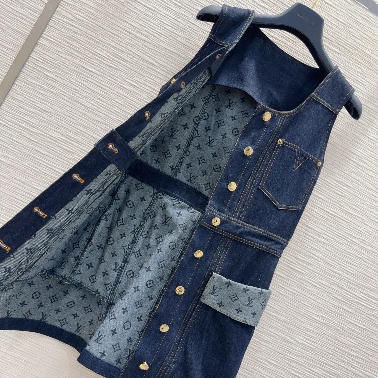 『S-L』オシャレ度UP トレンド感満点 レトロ 気質満点  デニム素材 ワンピース